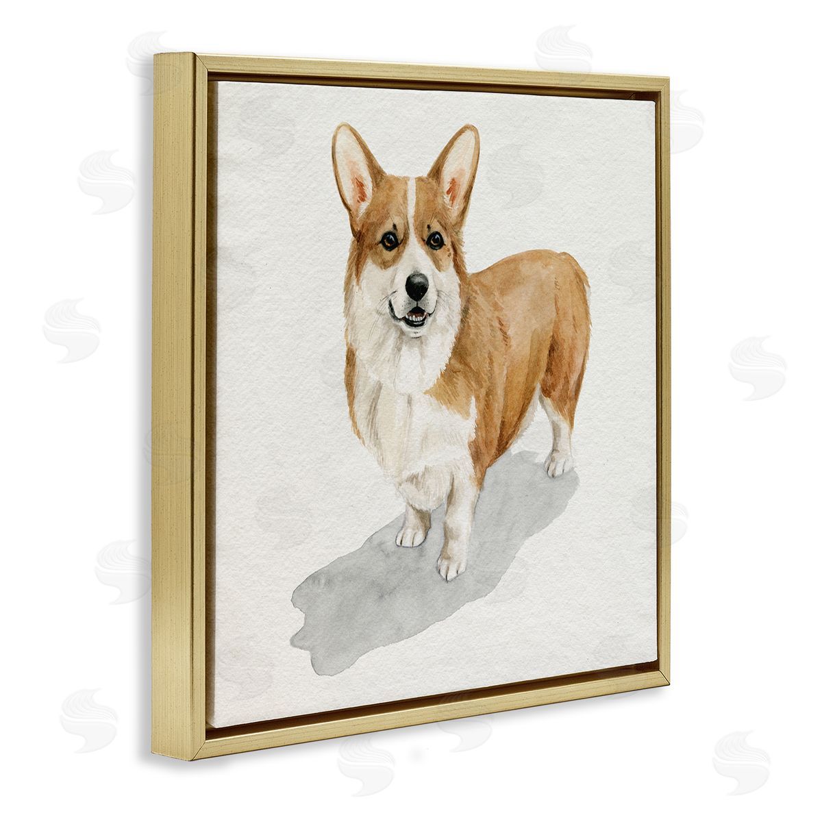 Grace Popp Happy Corgi Dog Pet Portrait Neutral Shadow Gold Floater Frame Canvas Art