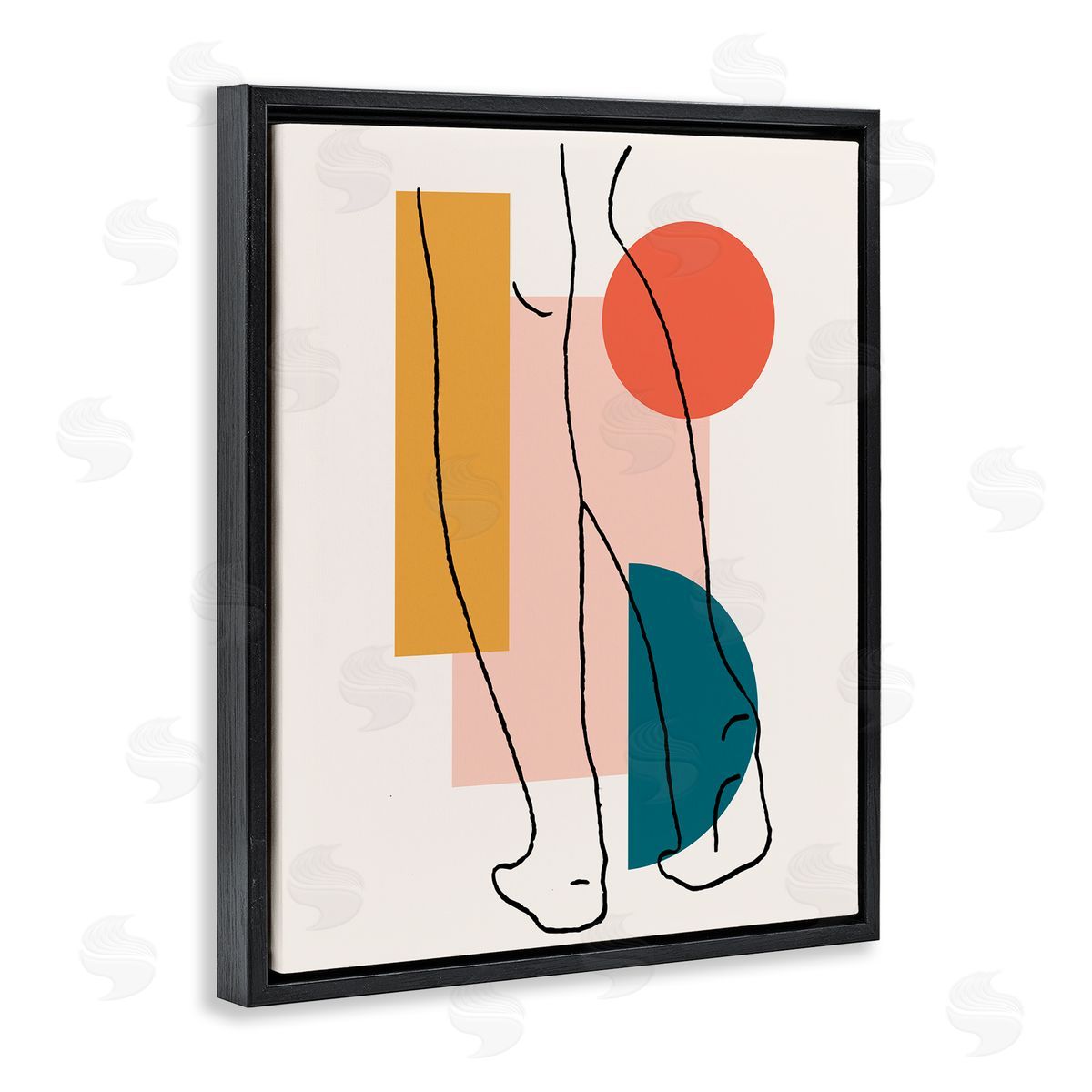 Alonzo Saunders Figure Line Drawing Bold Geometric Pop Shapes Black Floater Frame Canvas Art