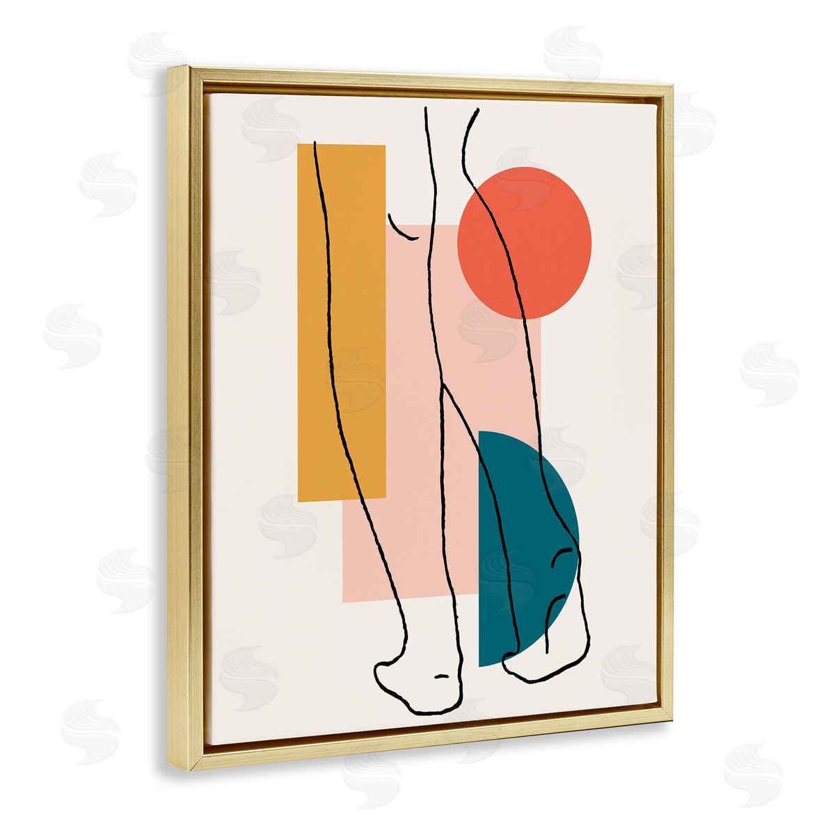 Alonzo Saunders Figure Line Drawing Bold Geometric Pop Shapes Gold Floater Frame Canvas Art