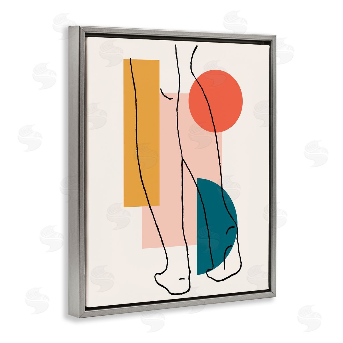 Alonzo Saunders Figure Line Drawing Bold Geometric Pop Shapes Gray Floater Frame Canvas Art
