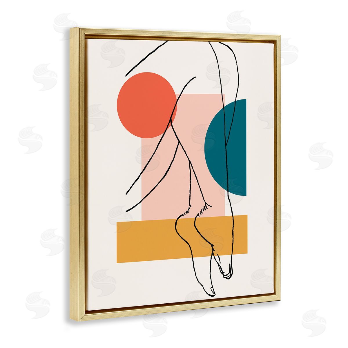 Alonzo Saunders Abstract Legs over Bold Geometric Blocked Shapes Gold Floater Frame Canvas Art