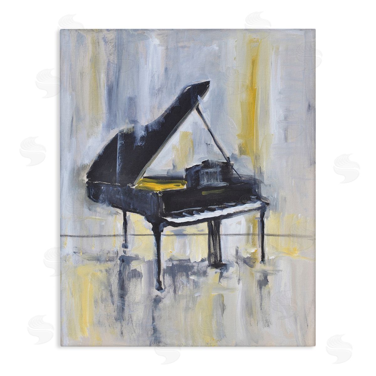 Allayn Stevens Distressed Grand Piano Instrument Blue Gold Canvas Wall Art