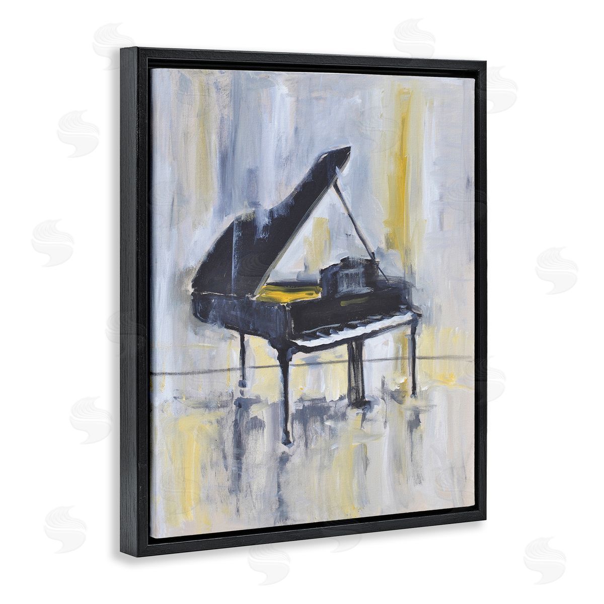 Allayn Stevens Distressed Grand Piano Instrument Blue Gold Black Floater Frame Canvas Art