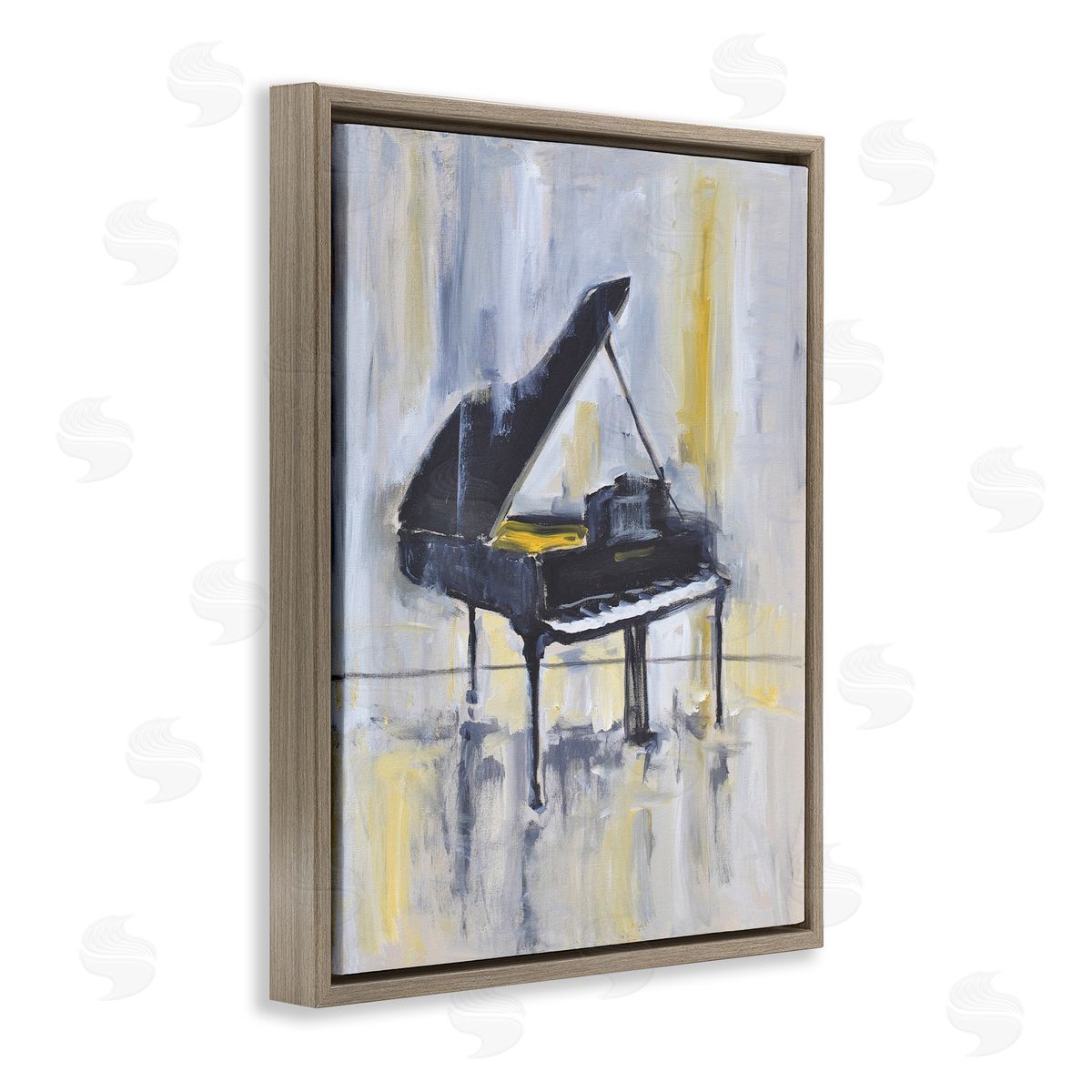 Allayn Stevens Distressed Grand Piano Instrument Blue Gold Brown Floater Frame Canvas Art