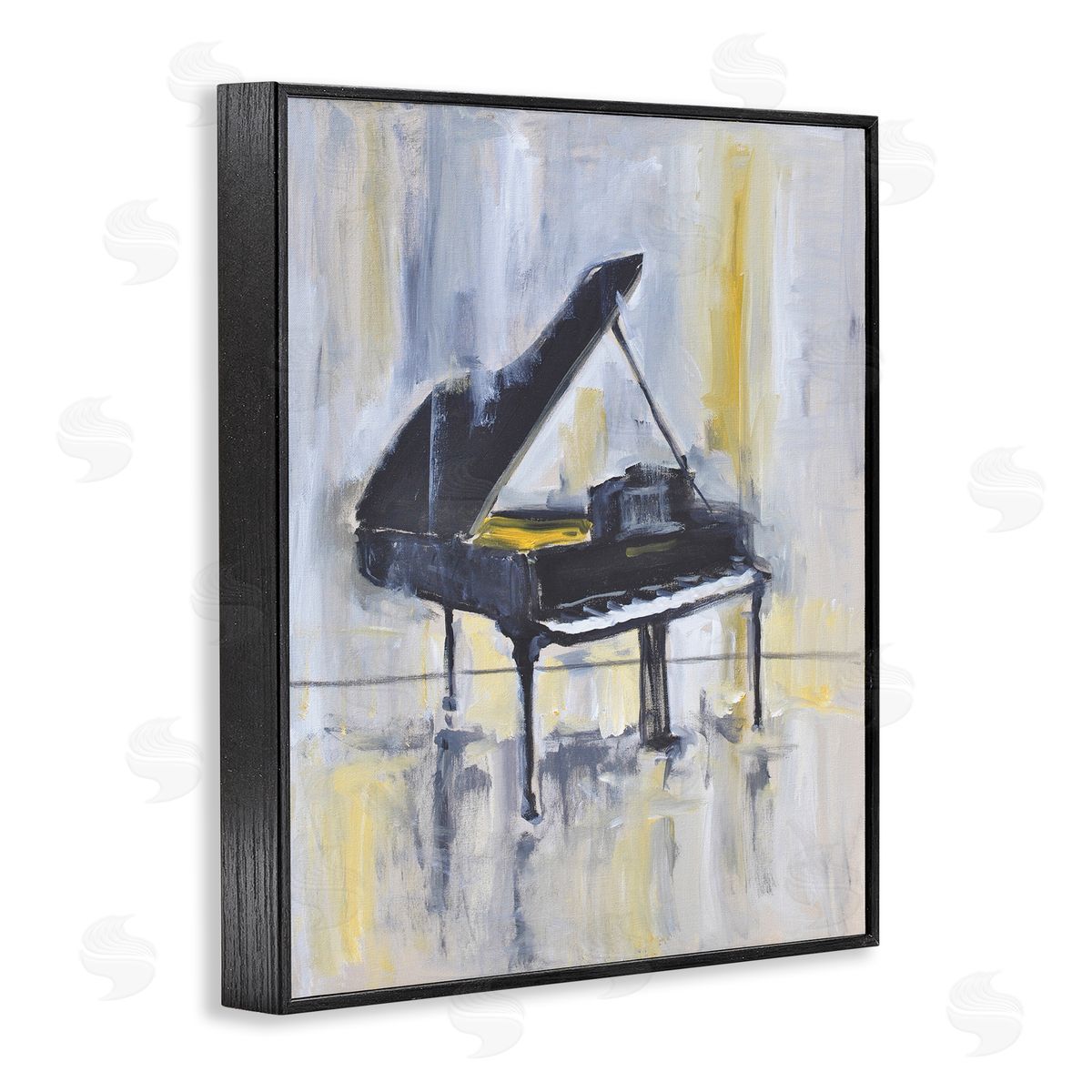 Allayn Stevens Distressed Grand Piano Instrument Blue Gold Black Framed Giclee Wall Art