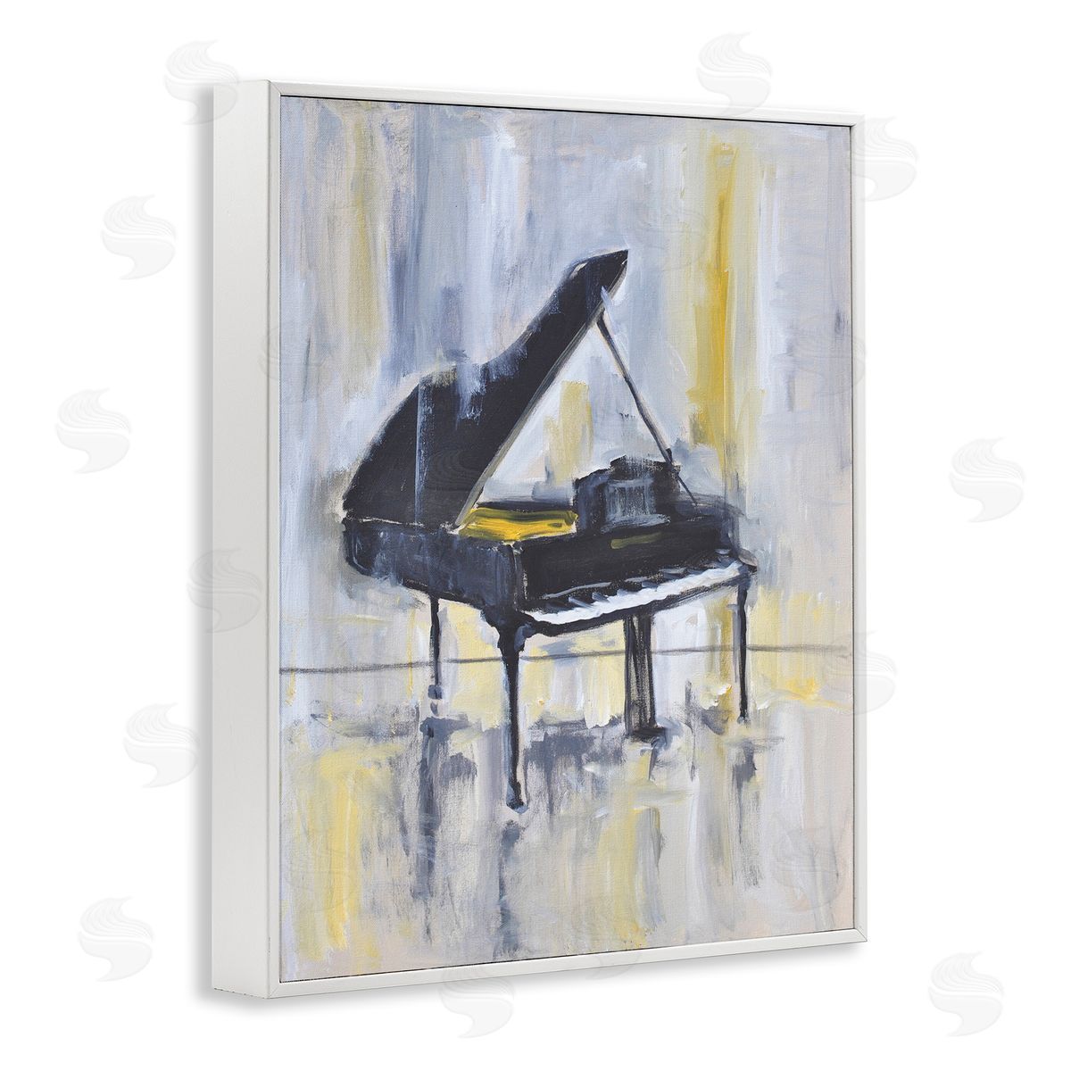 Allayn Stevens Distressed Grand Piano Instrument Blue Gold White Framed Giclee Wall Art