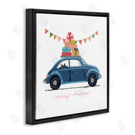 June Erica Vess | Blue Christmas Cat Car with Present Stack