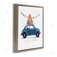 June Erica Vess | Blue Christmas Cat Car with Present Stack