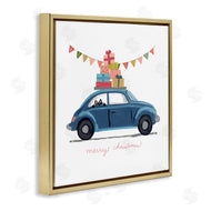 June Erica Vess | Blue Christmas Cat Car with Present Stack