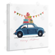 June Erica Vess | Blue Christmas Cat Car with Present Stack