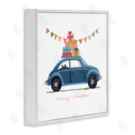 June Erica Vess | Blue Christmas Cat Car with Present Stack