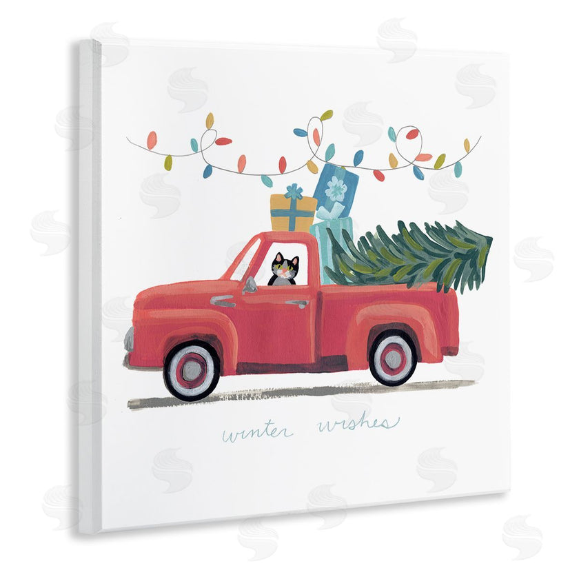 June Erica Vess | Cat Christmas Red Truck Winter Wishes Phrase