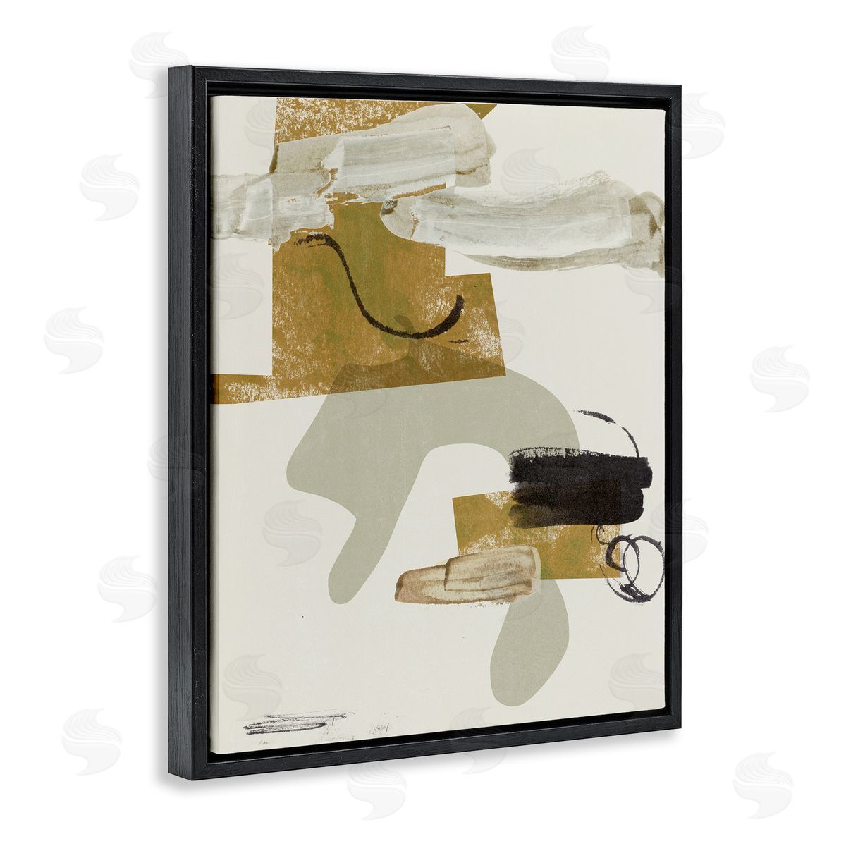 Melissa Wang Unique Curved Shape Abstraction Brown Tan Black Black Floater Frame Canvas Art
