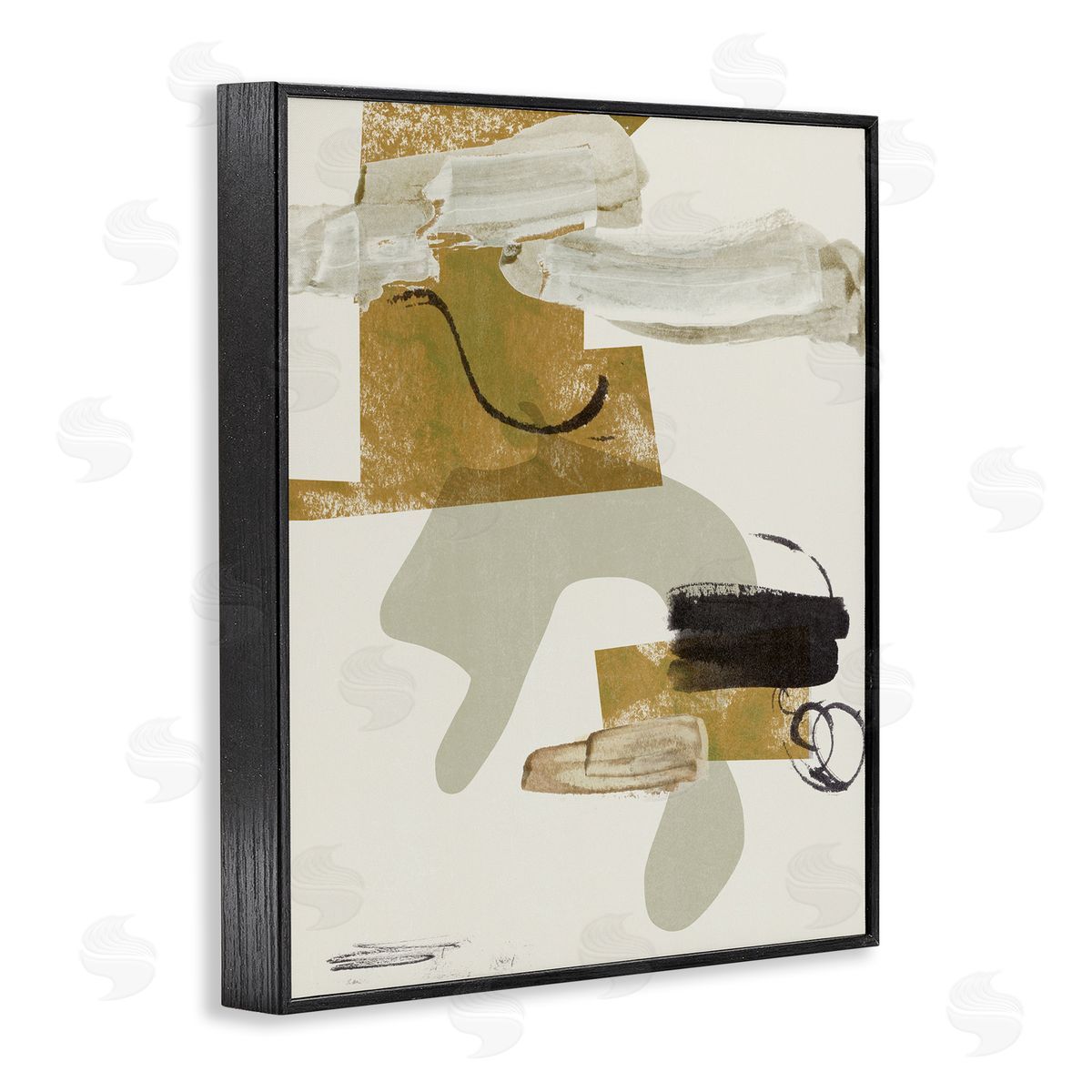 Melissa Wang Unique Curved Shape Abstraction Brown Tan Black Black Framed Giclee Wall Art