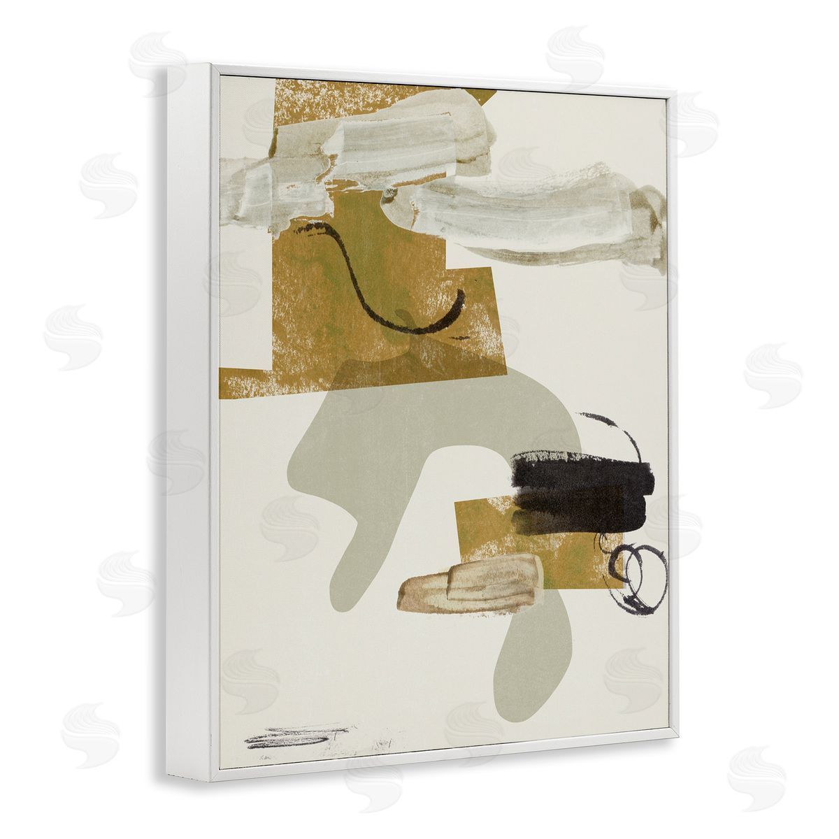 Melissa Wang Unique Curved Shape Abstraction Brown Tan Black White Framed Giclee Wall Art