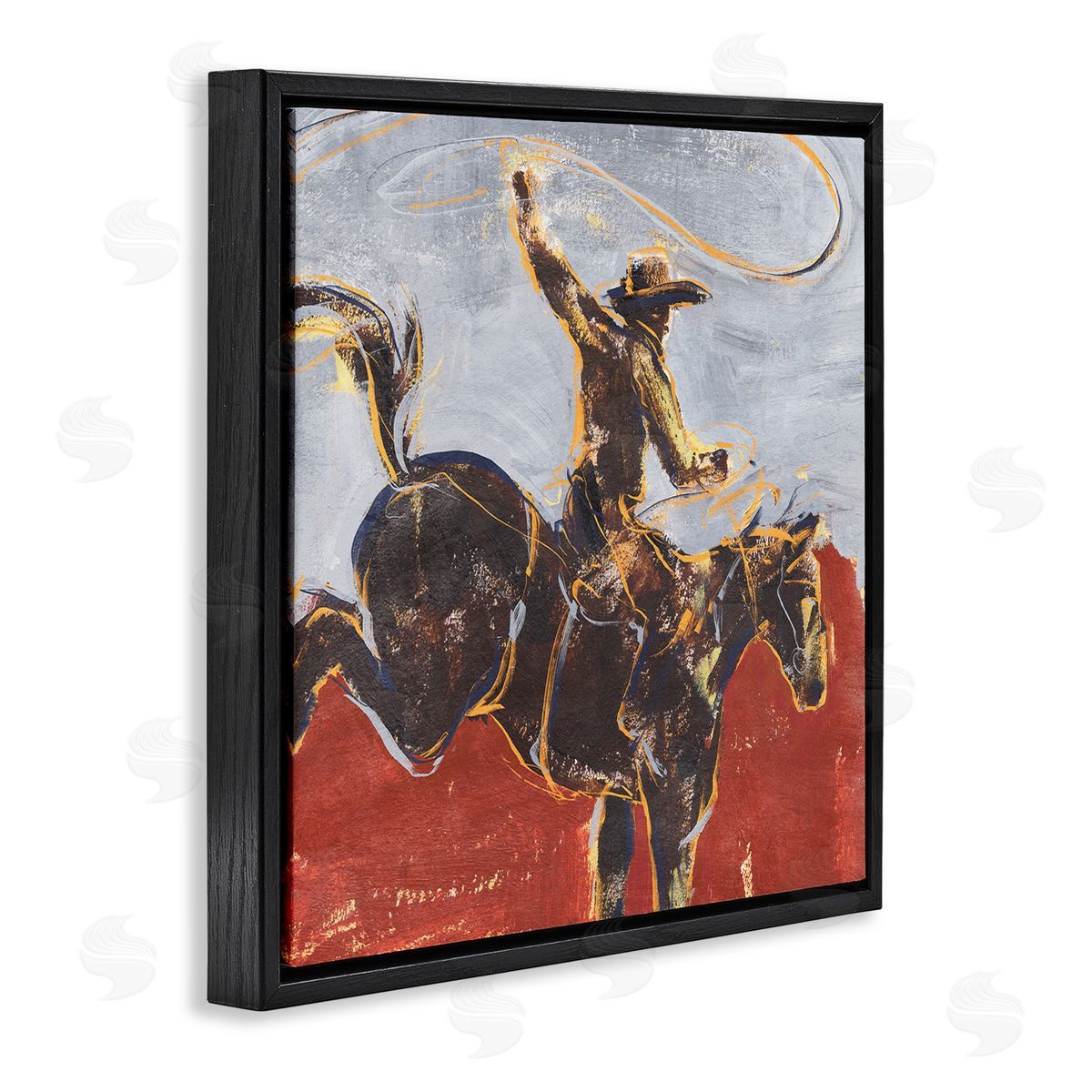 Western Cowboy Wild Horse Black Floating Frame Canvas Wall Art, Home Decor by Annie Warren