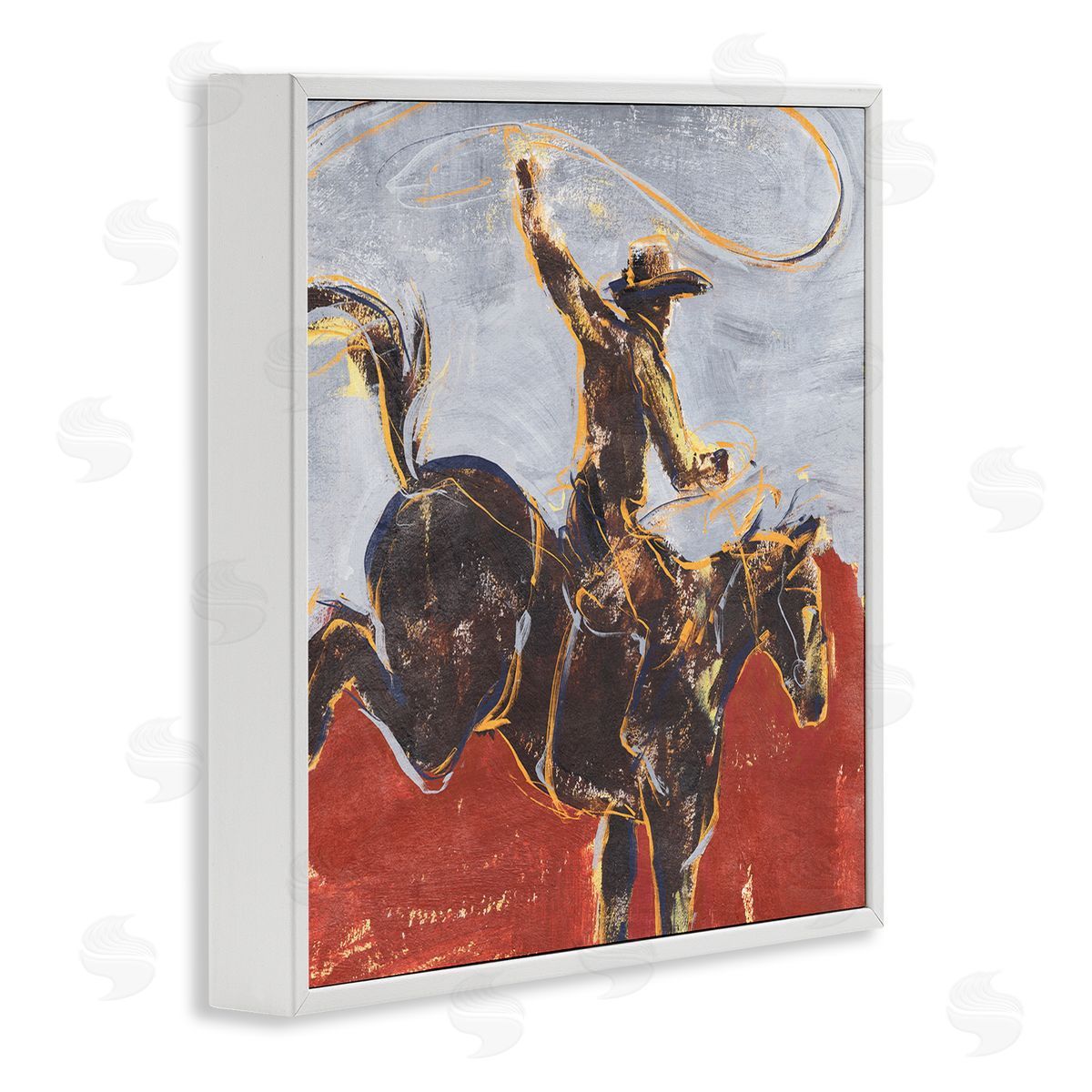 Western Cowboy Wild Horse White Frame Print Wall Art, Home Decor by Annie Warren