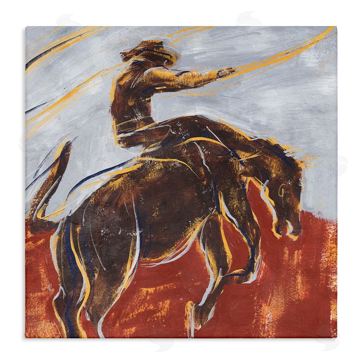 Annie Warren Western Cowboy Lasso Horse Buck Red Blue Canvas Wall Art
