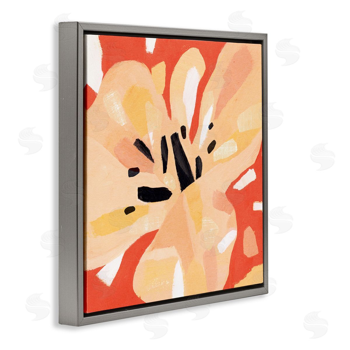 Annie Warren Tropical Floral Abstraction Vibrant Orange Yellow Gray Floater Frame Canvas Art