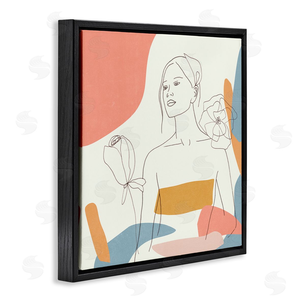 Melissa Wang Female Line Portrait Spring Florals Expressive Shapes Black Floater Frame Canvas Art