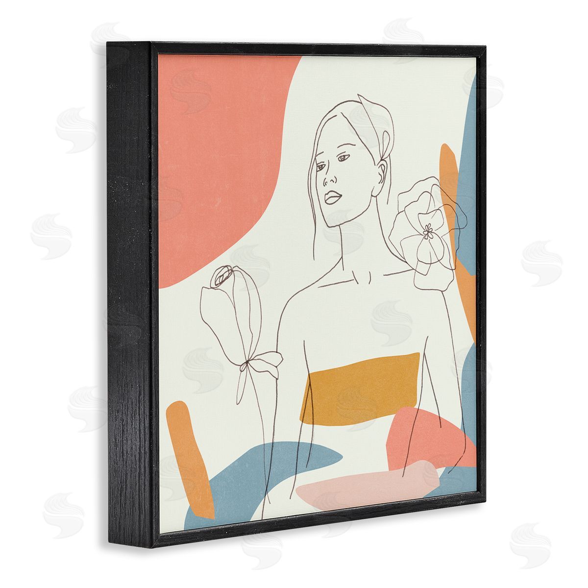Melissa Wang Female Line Portrait Spring Florals Expressive Shapes Black Framed Giclee Wall Art