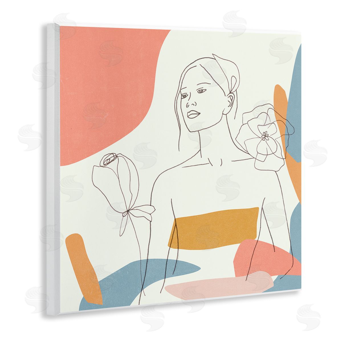 Melissa Wang Female Line Portrait Spring Florals Expressive Shapes Wall Plaque Art