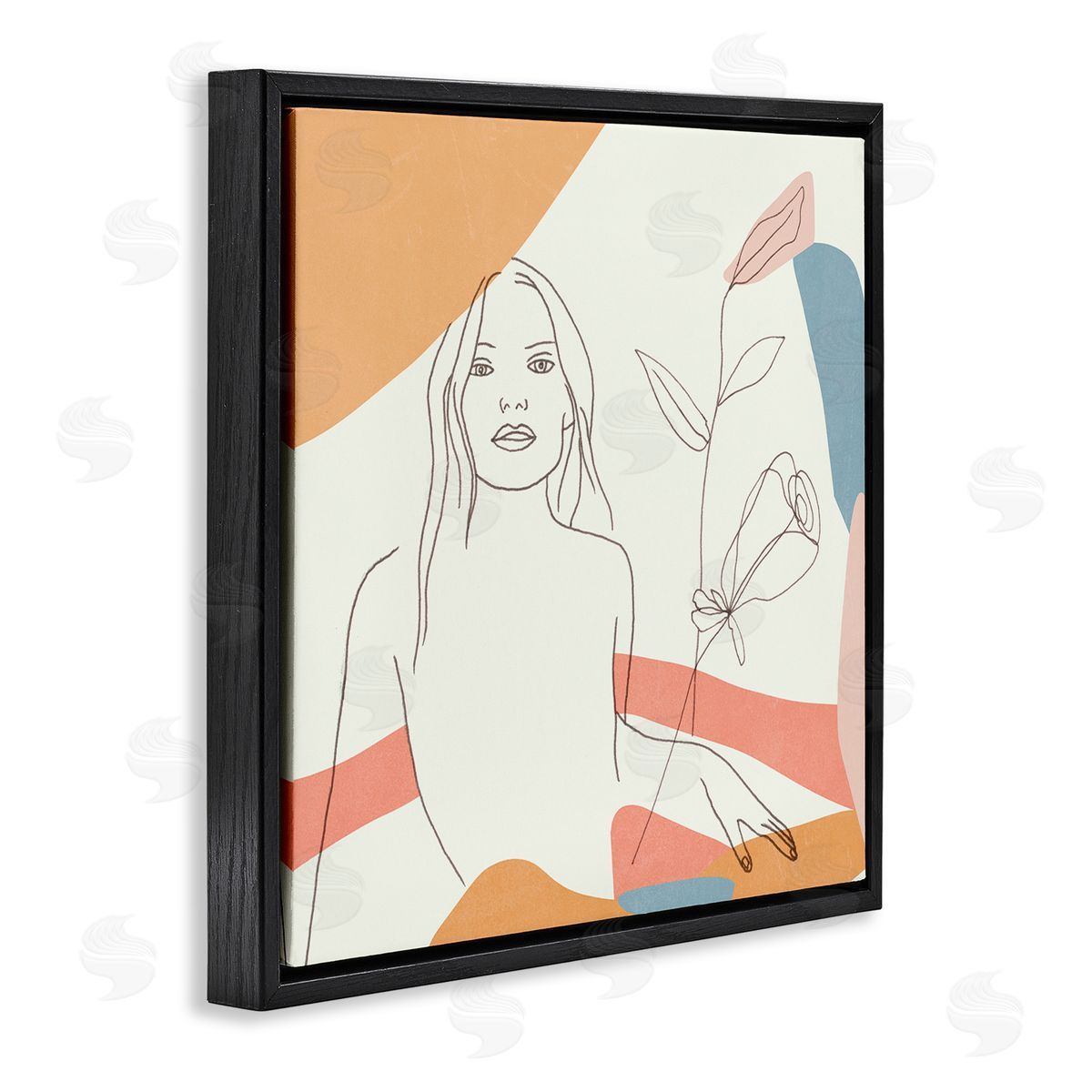 Melissa Wang Female Figure Study Blooming Floral Pastel Shapes Black Floater Frame Canvas Art