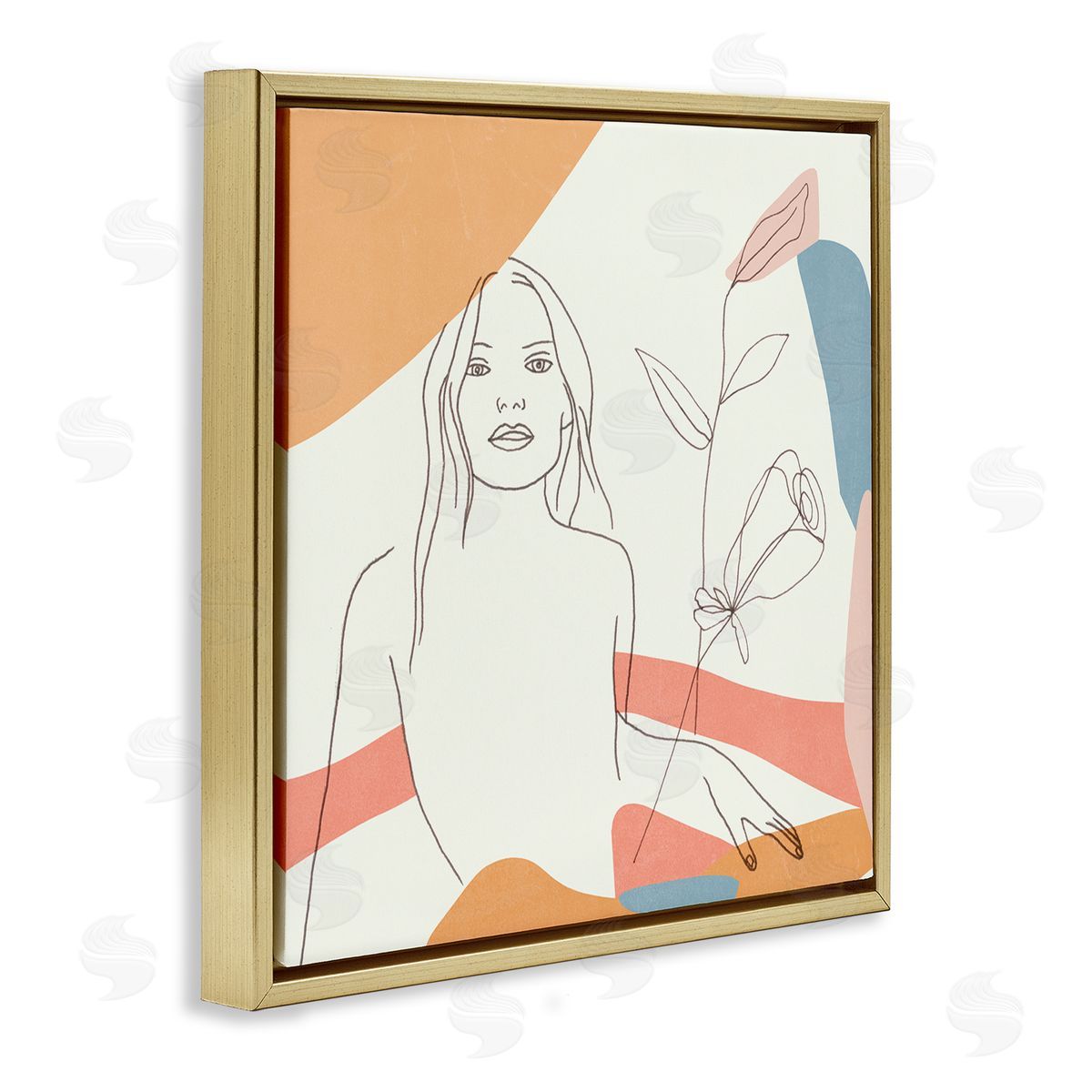 Melissa Wang Female Figure Study Blooming Floral Pastel Shapes Gold Floater Frame Canvas Art