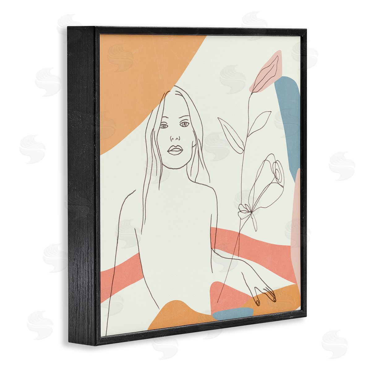 Melissa Wang Female Figure Study Blooming Floral Pastel Shapes Black Framed Giclee Wall Art