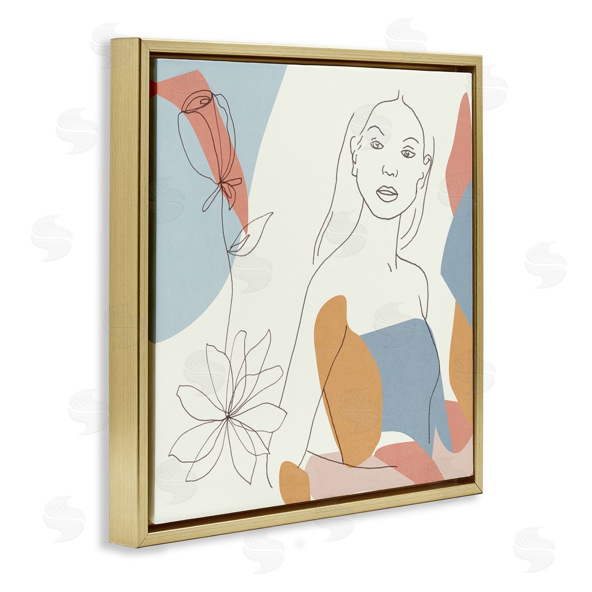 Melissa Wang Expressive Female Linework Spring Florals Pastel Curves Gold Floater Frame Canvas Art