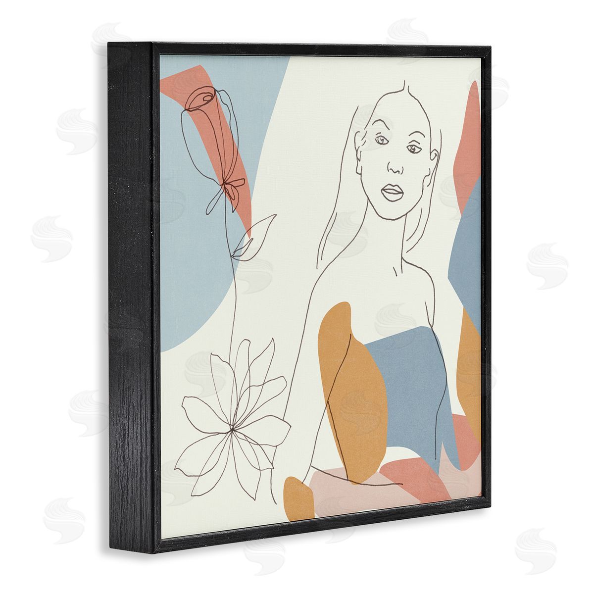 Melissa Wang Expressive Female Linework Spring Florals Pastel Curves Black Framed Giclee Wall Art