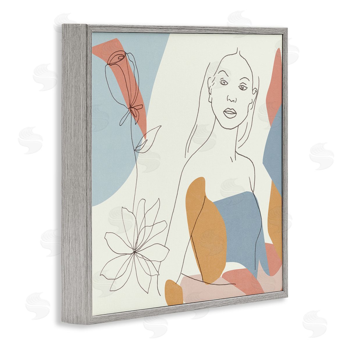 Melissa Wang Expressive Female Linework Spring Florals Pastel Curves Gray Framed Giclee Wall Art