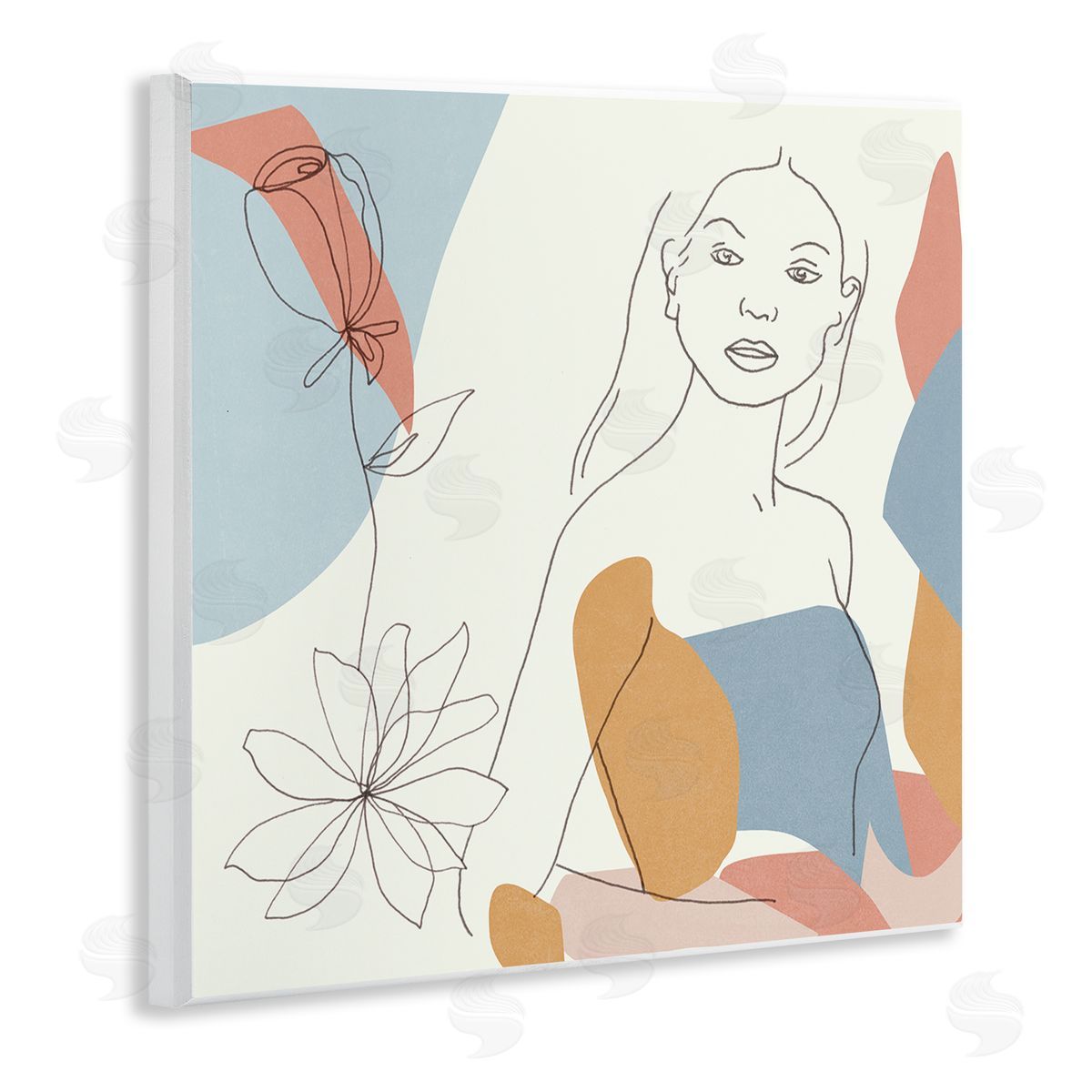 Melissa Wang Expressive Female Linework Spring Florals Pastel Curves Wall Plaque Art