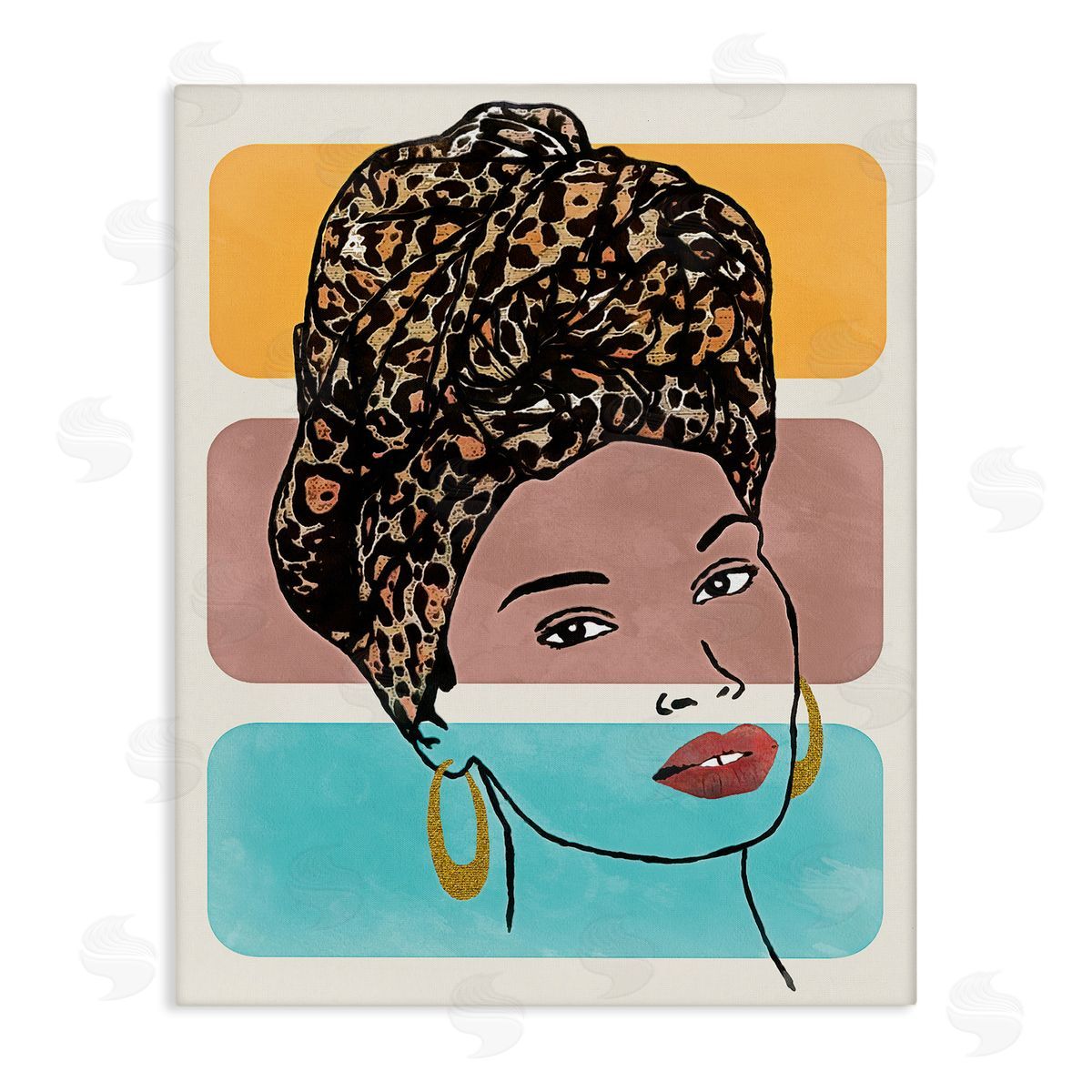 Alonzo Saunders Fashion Headwrap Portrait Over Bold Blocked Shapes Canvas Wall Art