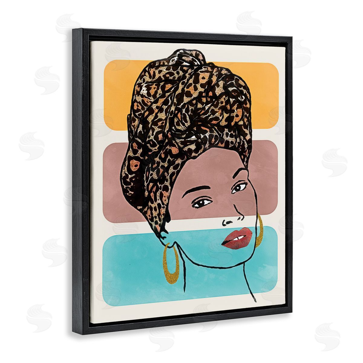 Alonzo Saunders Fashion Headwrap Portrait Over Bold Blocked Shapes Black Floater Frame Canvas Art