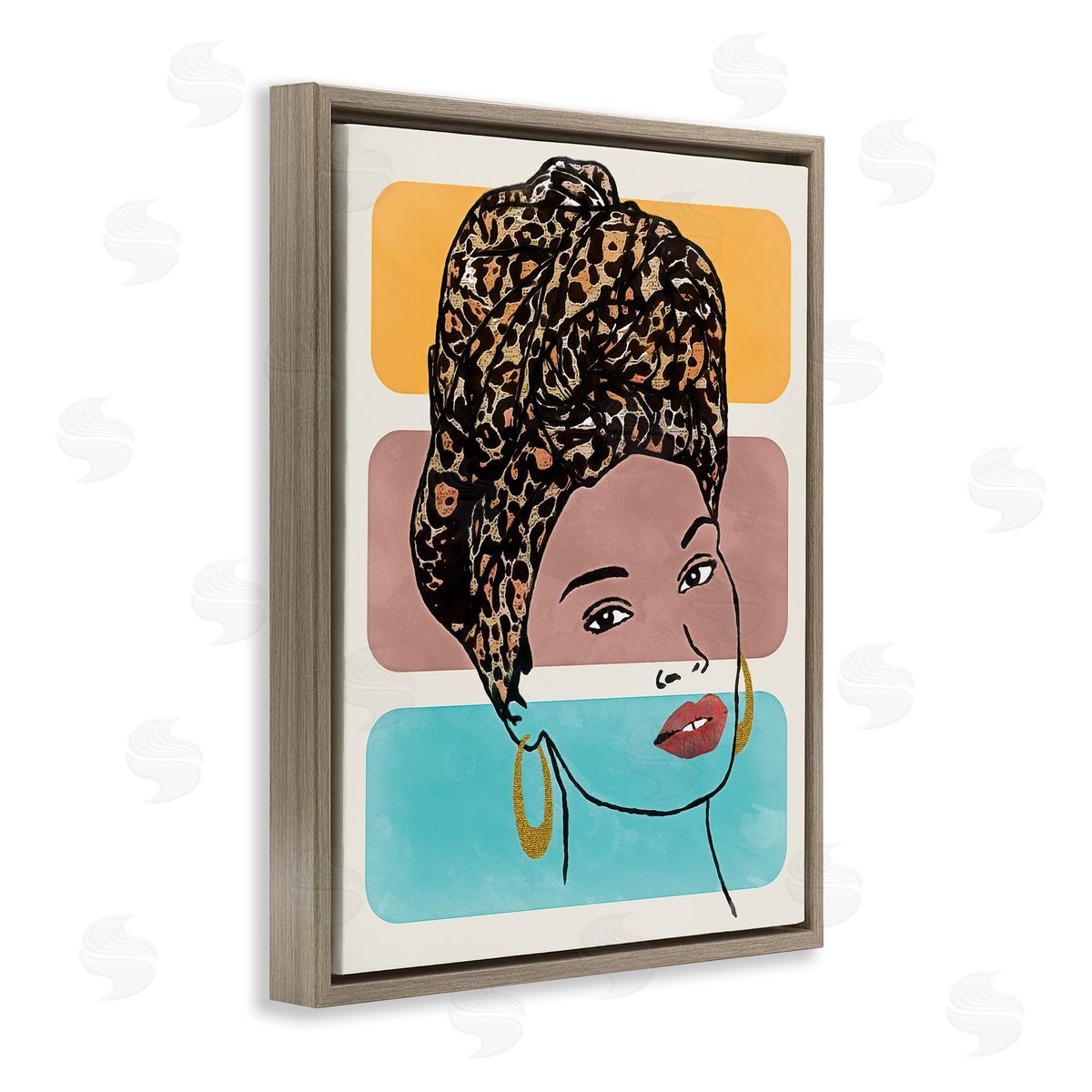 Alonzo Saunders Fashion Headwrap Portrait Over Bold Blocked Shapes Brown Floater Frame Canvas Art