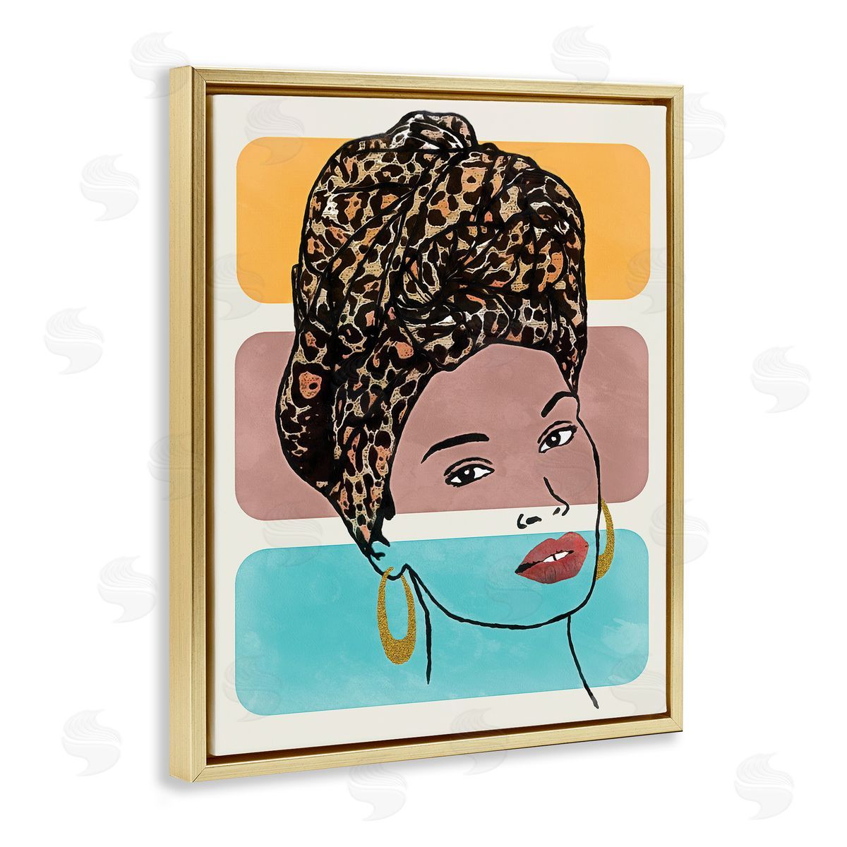 Alonzo Saunders Fashion Headwrap Portrait Over Bold Blocked Shapes Gold Floater Frame Canvas Art