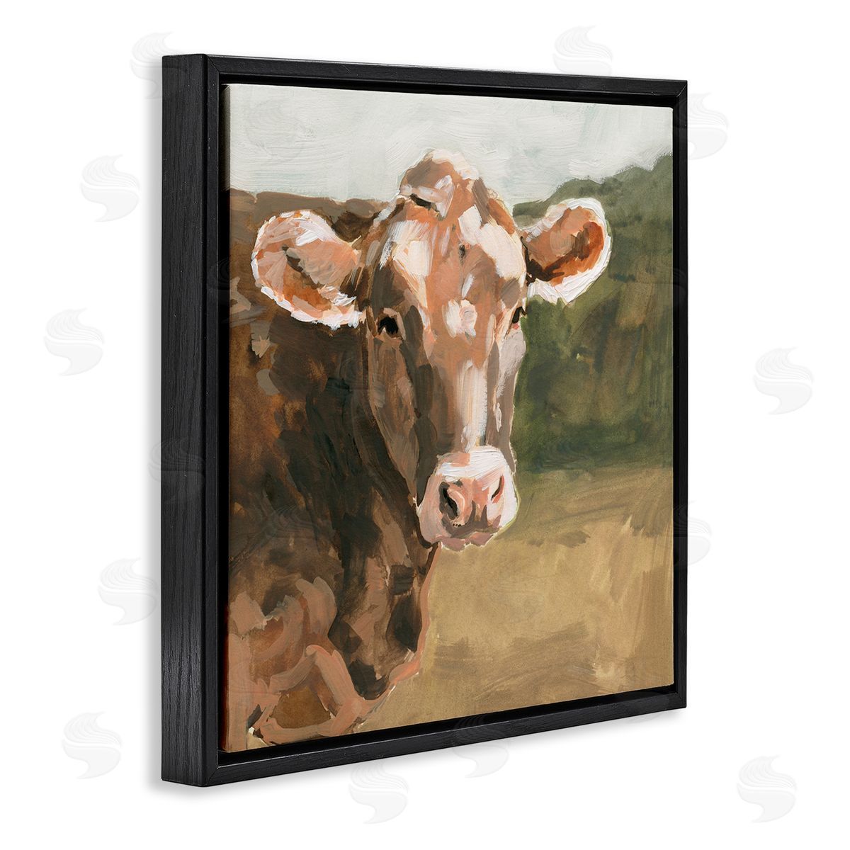 Soft Country Meadow Cow Black Floating Frame Canvas Wall Art, Home Decor by Victoria Barnes
