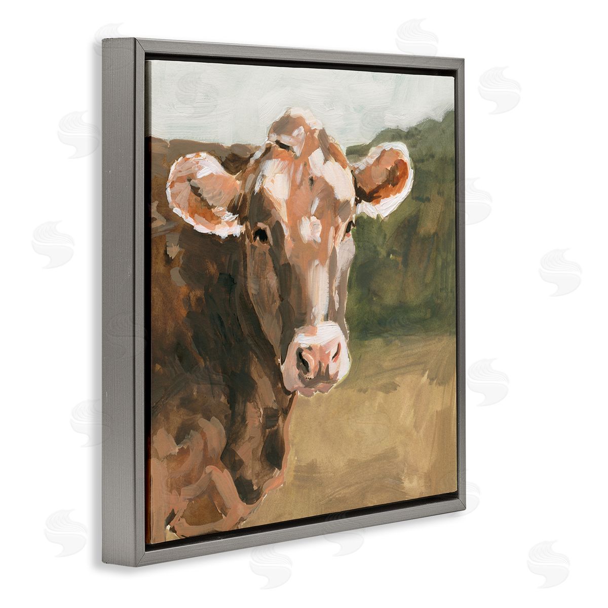 Soft Country Meadow Cow Grey Floating Frame Canvas Wall Art, Home Decor by Victoria Barnes