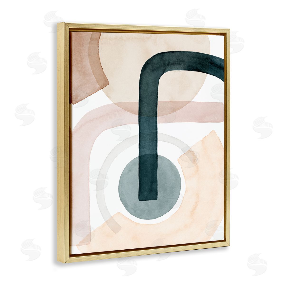 Grace Popp Curved Shape Study Abstract Brown Blue Arches Gold Floater Frame Canvas Art