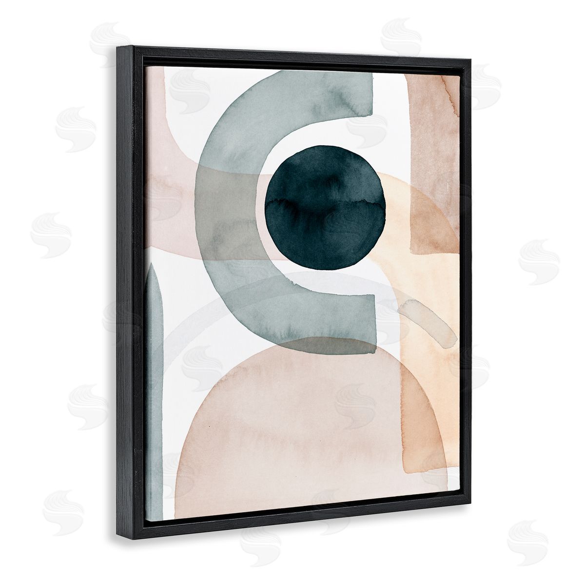 Grace Popp Round Shape Fragments Abstract Blue Brown Arches Black Floater Frame Canvas Art