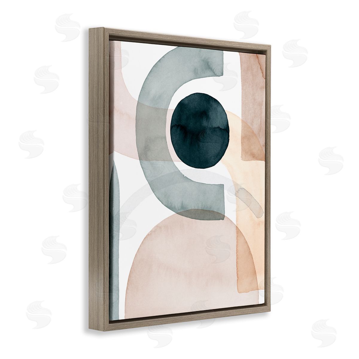 Grace Popp Round Shape Fragments Abstract Blue Brown Arches Brown Floater Frame Canvas Art