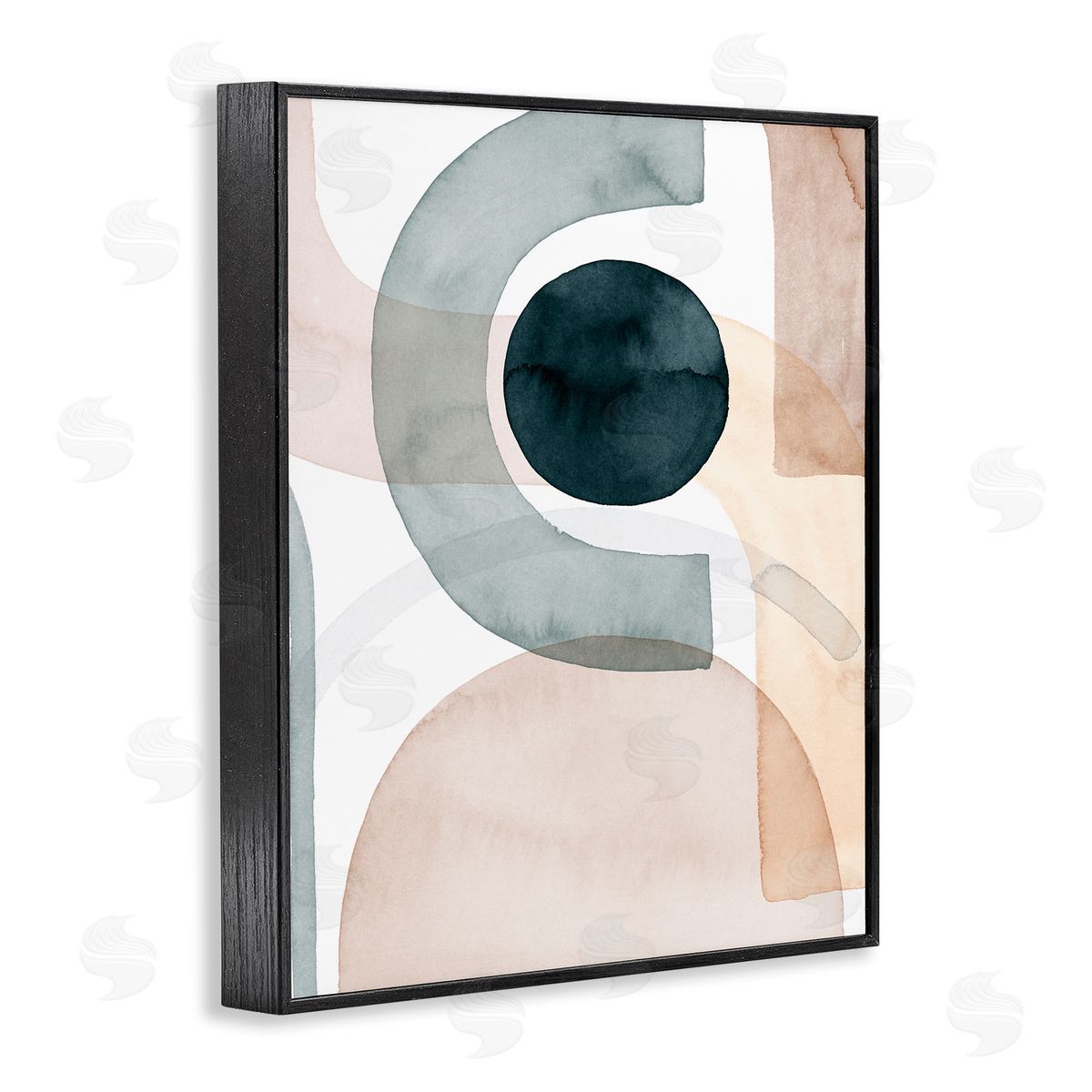 Grace Popp Round Shape Fragments Abstract Blue Brown Arches Black Framed Giclee Wall Art