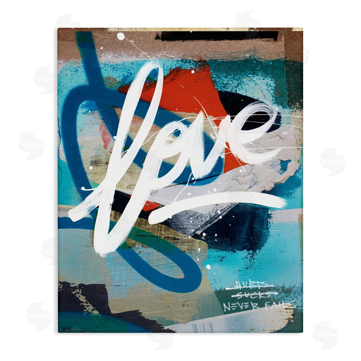 Kent Youngstrom Graffiti Love Text Modern Urban Blue Pattern Canvas Wall Art