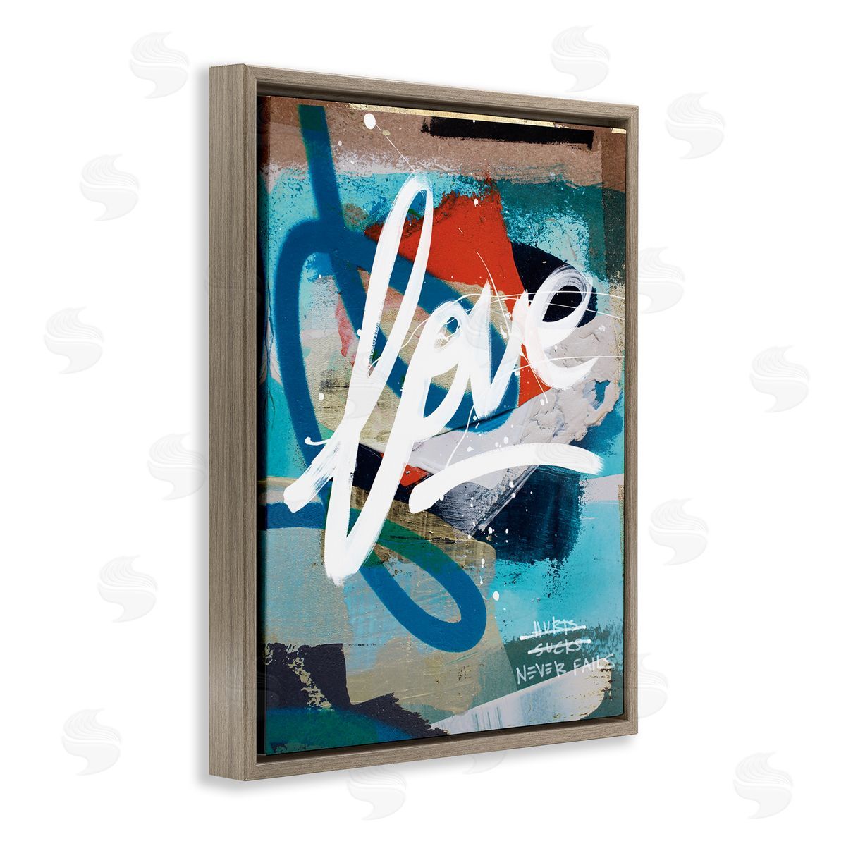 Kent Youngstrom Graffiti Love Text Modern Urban Blue Pattern Brown Floater Frame Canvas Art