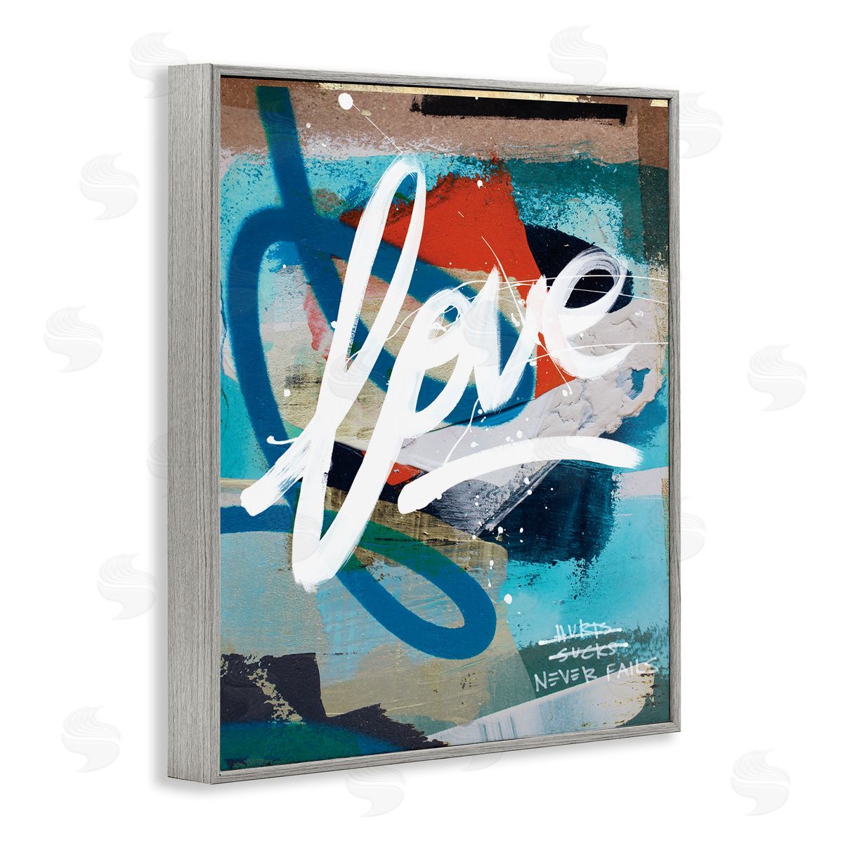 Kent Youngstrom Graffiti Love Text Modern Urban Blue Pattern Gray Framed Giclee Wall Art