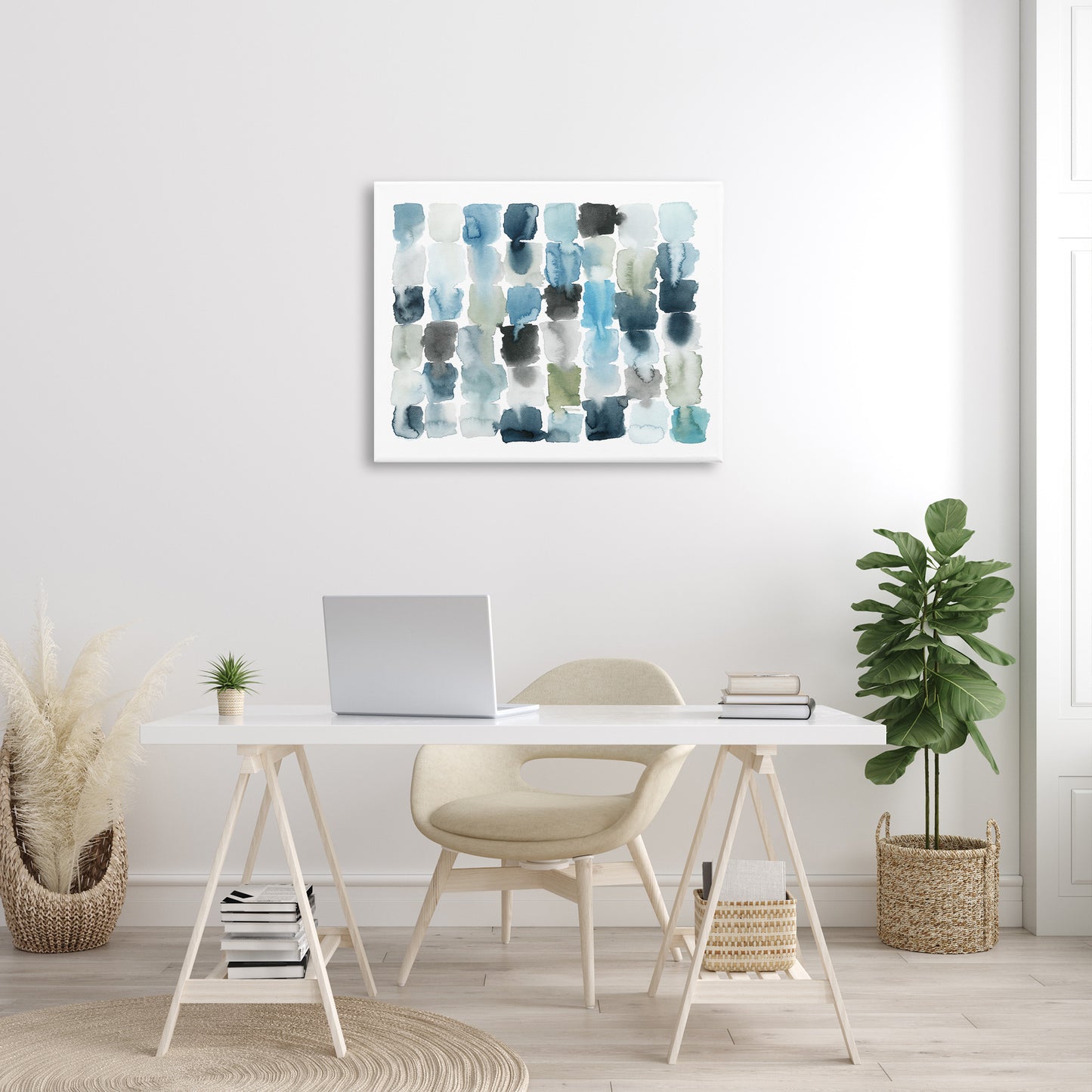 Ocean Inspired Abstract Tiles Canvas Wall Art in Room, Home Decor by Grace Popp