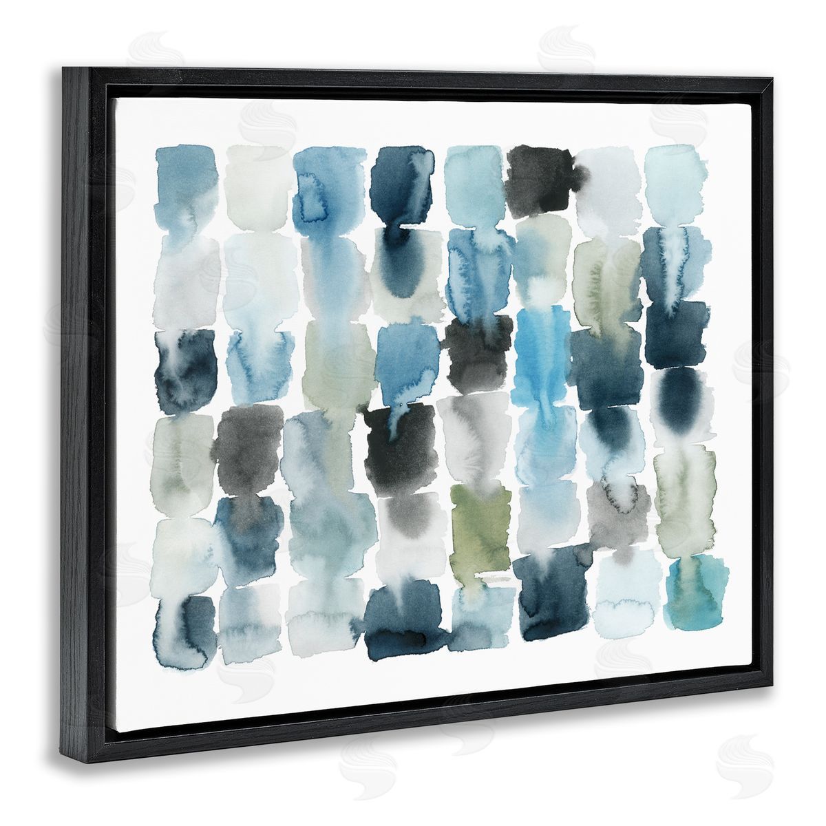 Ocean Inspired Abstract Tiles Black Floating Frame Canvas Wall Art, Home Decor by Grace Popp