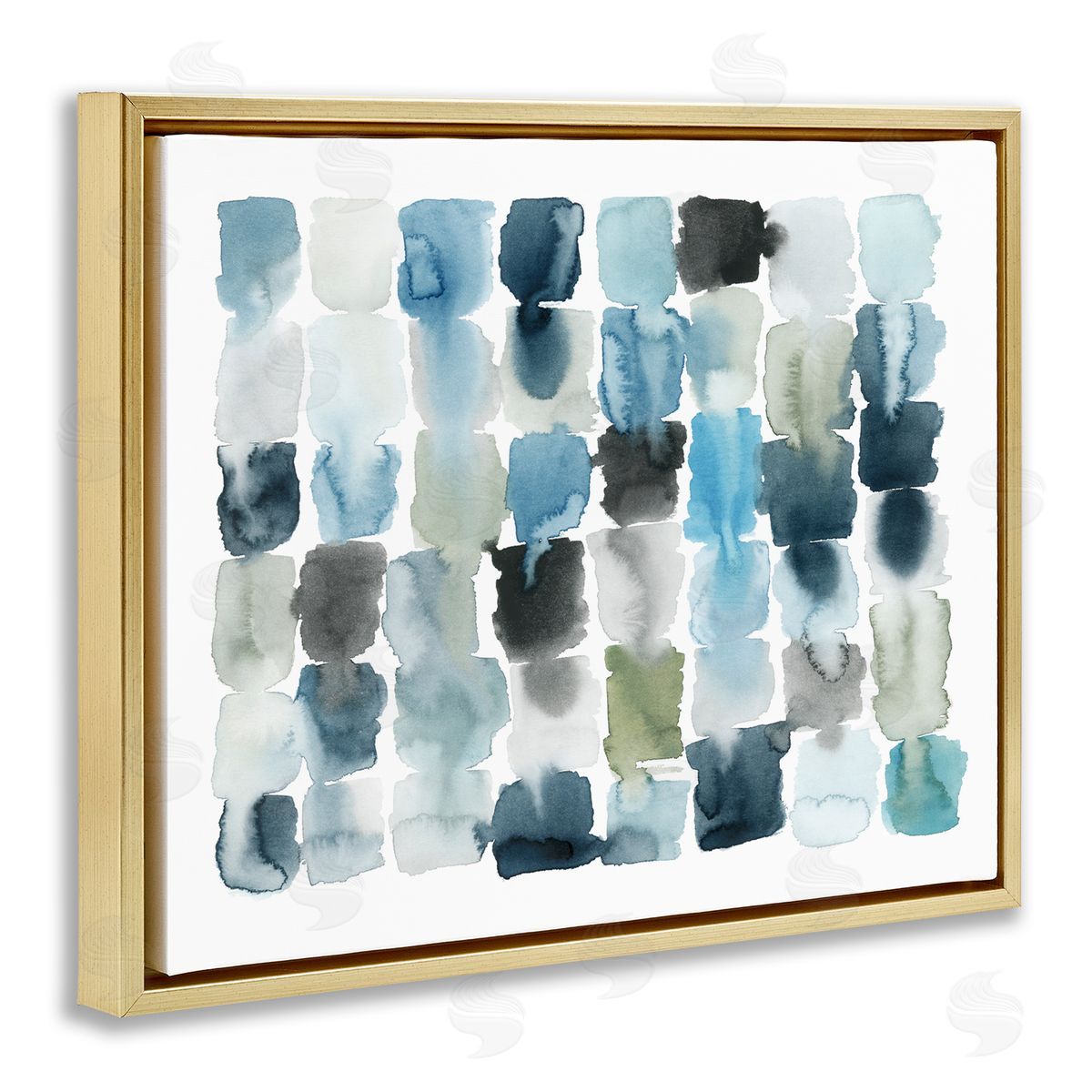 Ocean Inspired Abstract Tiles Gold Floating Frame Canvas Wall Art, Home Decor by Grace Popp