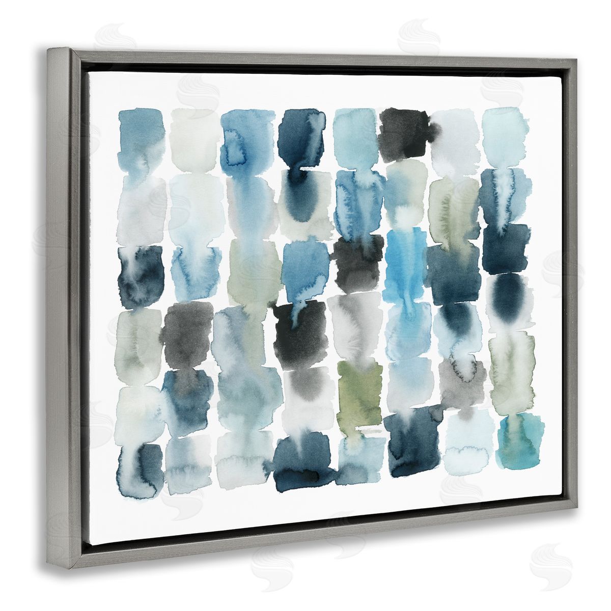 Ocean Inspired Abstract Tiles Grey Floating Frame Canvas Wall Art, Home Decor by Grace Popp
